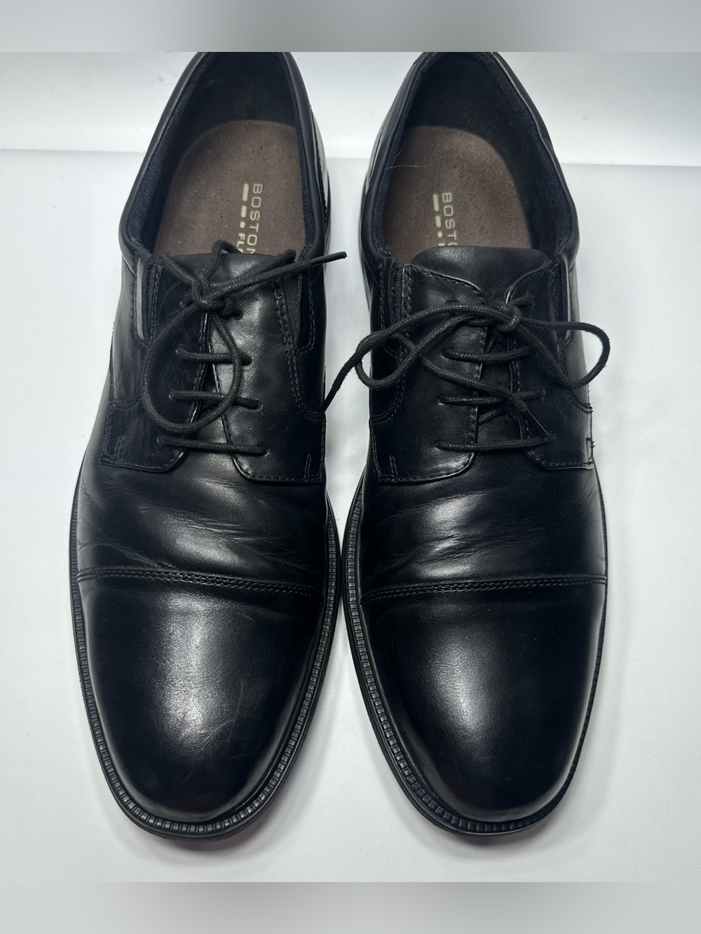 Boatonian Men's Black Leather Cap-Toe Lace-Up Shoes Size 14